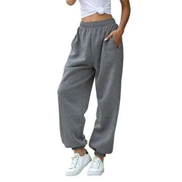 HeSaYep Women's High Waisted Sweatpants Workout Active Joggers Pants Baggy Lounge Bottoms,Dark Grey Medium