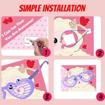 WUYEE 36 Pack Kids' Valentine Cards with Heart Glasses