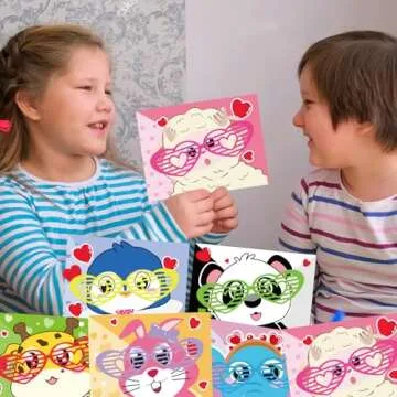 WUYEE 36 Pack Kids' Valentine Cards with Heart Glasses
