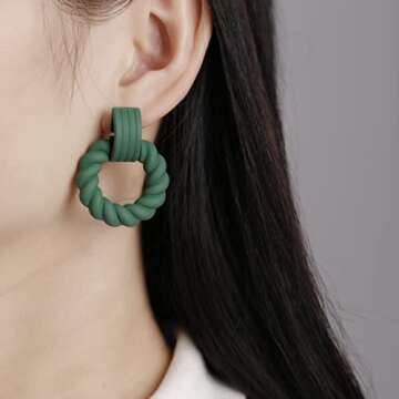 RUOFFETA Rectangle Earrings for Women, Acrylic Square Earrings Twisted Geometric Statement Earrings(Dark Green Round)
