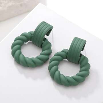 RUOFFETA Rectangle Earrings for Women, Acrylic Square Earrings Twisted Geometric Statement Earrings(Dark Green Round)