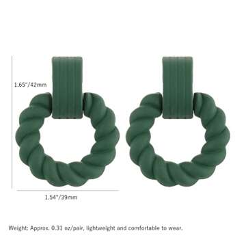 RUOFFETA Rectangle Earrings for Women, Acrylic Square Earrings Twisted Geometric Statement Earrings(Dark Green Round)