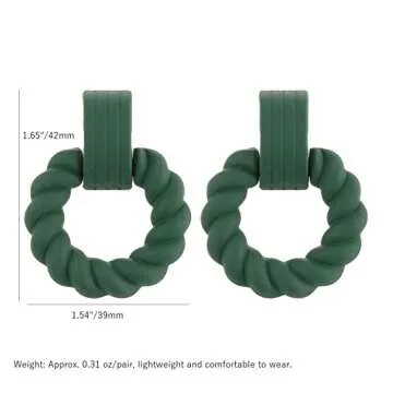 RUOFFETA Rectangle Earrings for Women, Acrylic Square Earrings Twisted Geometric Statement Earrings(Dark Green Round)