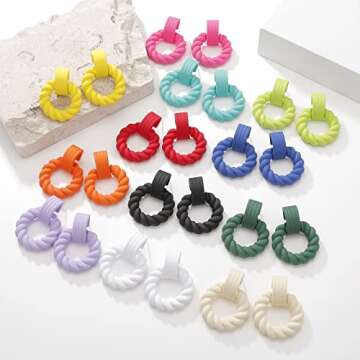 RUOFFETA Rectangle Earrings for Women, Acrylic Square Earrings Twisted Geometric Statement Earrings(Dark Green Round)