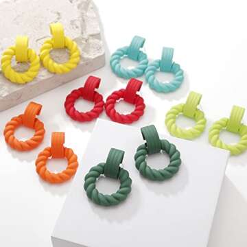 RUOFFETA Rectangle Earrings for Women, Acrylic Square Earrings Twisted Geometric Statement Earrings(Dark Green Round)