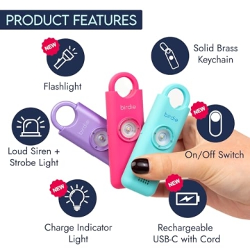 She's Birdie - The Original Personal Safety Alarm for Women by Women - Loud Siren, Strobe Light and ...