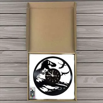KingLive Dinosaur LED Record Wall Clock | 12'' Jurassic Park Art Vinyl Wall Clock Gift | Room Modern Home Record Vintage Decoration | Dinosaur Decor Wall for Kids Bedroom Wall Decoration