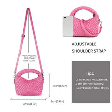 Women Woven Tote Small Crossbody Bag, Weave Quilted Purse Square Shoulder Bag Woven Handbag with Detachable Strap (Pink)