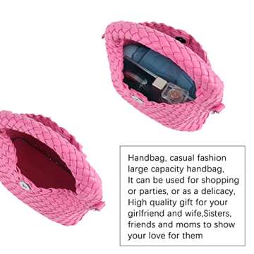 Women Woven Tote Small Crossbody Bag, Weave Quilted Purse Square Shoulder Bag Woven Handbag with Detachable Strap (Pink)