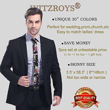 WITZROYS Cotton Floral Skinny Tie Set for Weddings