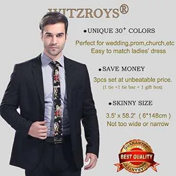 WITZROYS Cotton Floral Skinny Tie Set for Weddings