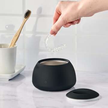 Zima Dental Pod | Jet Black | Ultrasonic Retainer Cleaner Machine | Aligner, Nightguard, Mouth Guard, Denture Cleaner | Oral Dental Care FSA HSA Approved