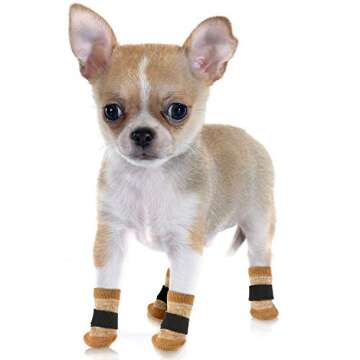 Frienda 8 Pieces Anti-Slip Dog Socks Non Skid Knit Dogs Socks Rubber Sole Traction Control Pet Paw Protectors for Pet Indoor Wear with 78 Inch Hook and Loop