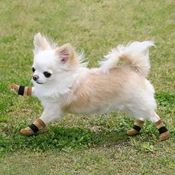 Frienda 8 Pieces Anti-Slip Dog Socks Non Skid Knit Dogs Socks Rubber Sole Traction Control Pet Paw Protectors for Pet Indoor Wear with 78 Inch Hook and Loop