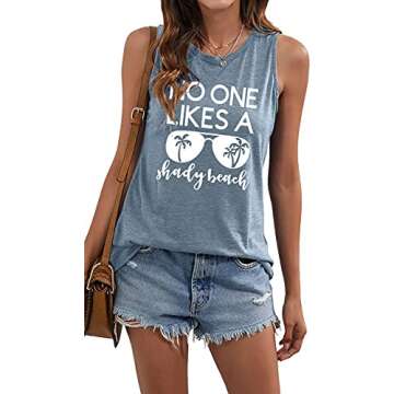 No One Likes A Shady Beach Tank Tops Women Summer Beach Tanks Sleeveless Graphic Hawaiian Vacation S...