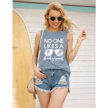 No One Likes A Shady Beach Tank Tops Women Summer Beach Tanks Sleeveless Graphic Hawaiian Vacation Shirts (Light Blue, S)