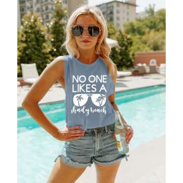 No One Likes A Shady Beach Tank Tops Women Summer Beach Tanks Sleeveless Graphic Hawaiian Vacation Shirts (Light Blue, S)