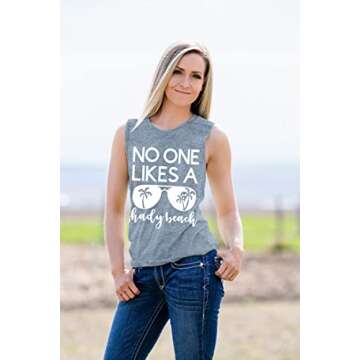 No One Likes A Shady Beach Tank Tops Women Summer Beach Tanks Sleeveless Graphic Hawaiian Vacation Shirts (Light Blue, S)