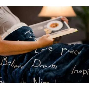 Chanasya Premium Love and Joy Inspiring Gift Throw Blanket - Cozy, Warm and Fluffy Sherpa - Perfect Caring, Uplifting, Thoughtful, Personalized Gift for Blessings, Peace and Prayer (65x50 inches) Blue