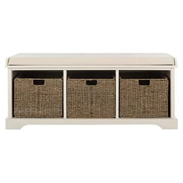 Stylish SAFAVIEH Lonan Grey and White Wicker Storage Bench for Home Decor and Storage Solutions
