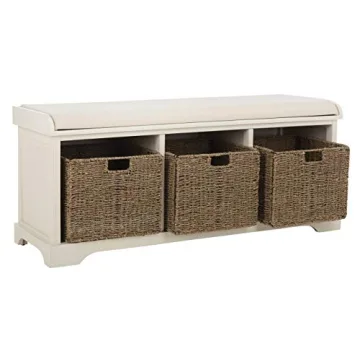 Versatile SAFAVIEH Lonan Grey & White Wicker Storage Bench