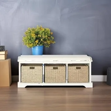 Versatile SAFAVIEH Lonan Grey & White Wicker Storage Bench