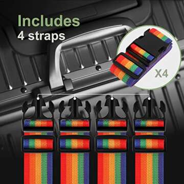 LVAINIT (Pack of 4) Adjustable Luggage Straps, Wide Travel Secure Belt for Suitcase with Name ID Card, Luggage Accessories to Secure Bag Cargo Safe Quick-Release, Rainbow Color