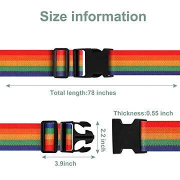 LVAINIT (Pack of 4) Adjustable Luggage Straps, Wide Travel Secure Belt for Suitcase with Name ID Card, Luggage Accessories to Secure Bag Cargo Safe Quick-Release, Rainbow Color