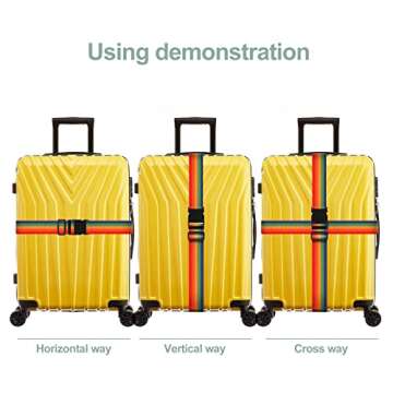 LVAINIT (Pack of 4) Adjustable Luggage Straps, Wide Travel Secure Belt for Suitcase with Name ID Card, Luggage Accessories to Secure Bag Cargo Safe Quick-Release, Rainbow Color