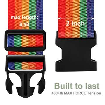 LVAINIT (Pack of 4) Adjustable Luggage Straps, Wide Travel Secure Belt for Suitcase with Name ID Card, Luggage Accessories to Secure Bag Cargo Safe Quick-Release, Rainbow Color