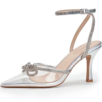 Ainrock Women's Rhinestone Bow Heels Sparkly Wedding Closed Pointed Toe High Sexy Satin Stiletto Par...