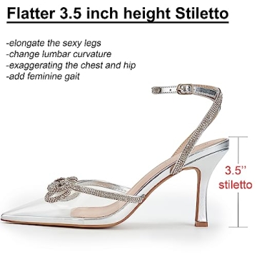 Ainrock Sparkly Rhinestone Bow Heels for Women