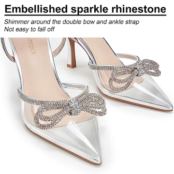 Ainrock Sparkly Rhinestone Bow Heels for Women