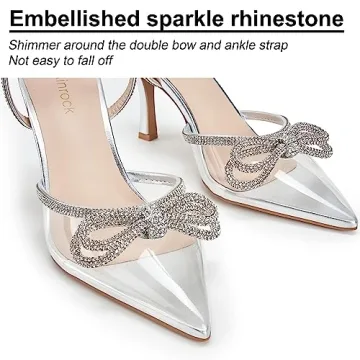 Ainrock Sparkly Rhinestone Bow Heels for Women