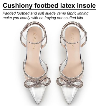 Ainrock Sparkly Rhinestone Bow Heels for Women