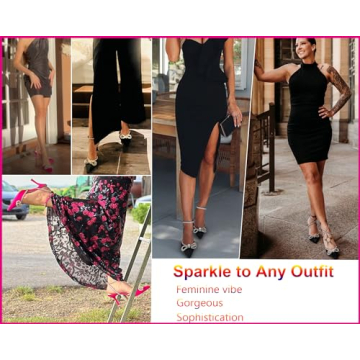 Ainrock Sparkly Rhinestone Bow Heels for Women