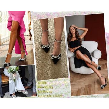 Ainrock Sparkly Rhinestone Bow Heels for Women