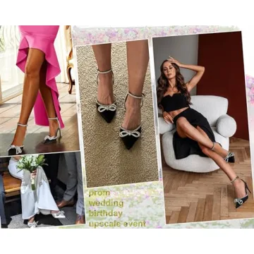 Ainrock Sparkly Rhinestone Bow Heels for Women