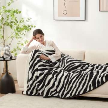 Snuggle Sac Zebra Blanket Black Zebra Print Blanket Ultra Soft Reversible Zebra Throw Blanket for Couch, Sofa & Bed, 50x60 inches