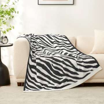 Snuggle Sac Zebra Blanket Black Zebra Print Blanket Ultra Soft Reversible Zebra Throw Blanket for Couch, Sofa & Bed, 50x60 inches