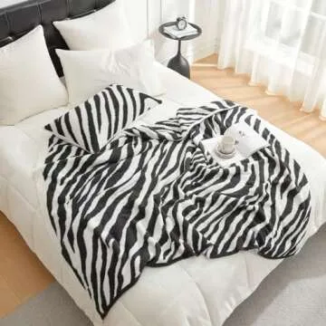 Snuggle Sac Zebra Blanket Black Zebra Print Blanket Ultra Soft Reversible Zebra Throw Blanket for Couch, Sofa & Bed, 50x60 inches