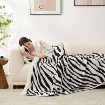 Snuggle Sac Zebra Blanket Black Zebra Print Blanket Ultra Soft Reversible Zebra Throw Blanket for Couch, Sofa & Bed, 50x60 inches