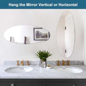 Fluxxus Irregular Mirror for Wall, Large 43"x16" Asymmetrical Mirror Irregular Shaped Frameless Mirror for Living Room Bathroom Bedroom Entryway Modern Home Decor Mirror