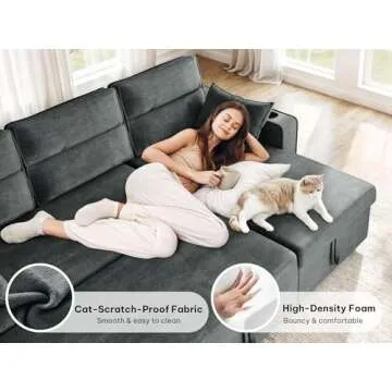 YITAHOME 85" Sleeper Sofa, Convertible Sofa Bed Couch with Pullout Bed for Living Room, L-Shaped Sectional Sofa with Cup Holder Phone Holder USB Ports, 2 Pillows and Side Pocket, Dark Grey