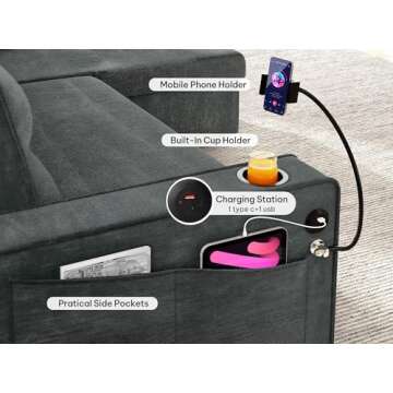 YITAHOME 85" Sleeper Sofa, Convertible Sofa Bed Couch with Pullout Bed for Living Room, L-Shaped Sectional Sofa with Cup Holder Phone Holder USB Ports, 2 Pillows and Side Pocket, Dark Grey