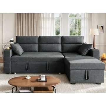 YITAHOME 85" Sleeper Sofa, Convertible Sofa Bed Couch with Pullout Bed for Living Room, L-Shaped Sectional Sofa with Cup Holder Phone Holder USB Ports, 2 Pillows and Side Pocket, Dark Grey