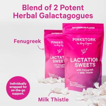 Pink Stork Lactation Sweets Supplement, Breastfeeding Snacks with Fenugreek and Milk Thistle to Supp...