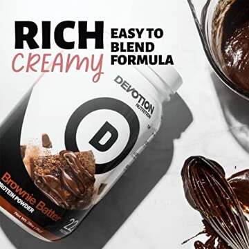 Devotion Nutrition Protein Powder Blend | Gluten Free, Keto Friendly, No Added Sugars | 1g MCT | 20g Whey & Micellar Protein | 2lb Tub (Brownie Batter)