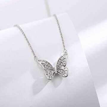 Ascona Silver Butterfly Necklaces for Women Dainty Simple Butterfly Pendant Necklace Christmas Mothe...