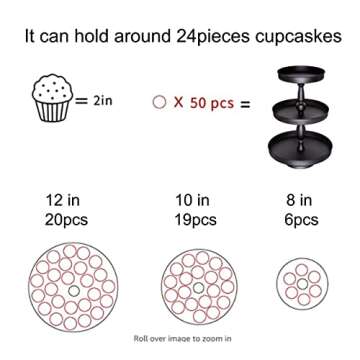 3 Tier Tiered Serving Tray Stand, Cupcake Stands for 50 Cupcakes Black Cupcake Stand Cupcake Tower Display Stand for Wedding Party Dessert Table